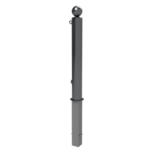 Ornamental bollard | steel tube � 102 mm | removable, with triangular locking mechanismacc. with DIN 3223, self-engaging lockwith hot-dip galvanized ground socket part-no. 470.10 | with 1 eyelet